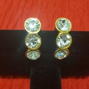 Vintage Gold & Cubic Zirconia Clip On Earrings.